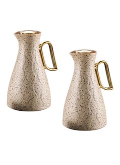 Buy Thermos Set of 2 Pieces for Tea and Coffee from Petros Light Brown Granite/Golden Color 1Liter in Saudi Arabia