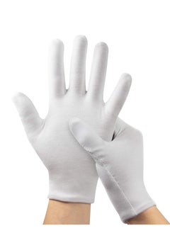 اشتري 5 Pairs White Cotton Gloves, White Gloves for Inspection Photo Jewelry Silver Coin Archive Serving Costume, Cotton Gloves for Dry Hands Women Men Eczema Moisturizing SPA في الامارات