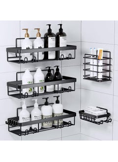 Buy Shower Caddy, Bathroom Shower Organizer, Black Shower Rack for Interior Shower with Soap Dish and Toothbrush Holder, Stainless Steel Wall Shelf Basket, Adhesive Mount (5 pcs) in Saudi Arabia