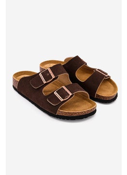 Buy Men Slip On Suede Cork Sandals, Dark Brown in UAE