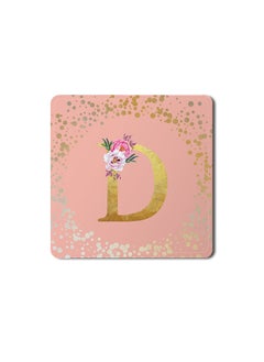 Buy Designer Leather Coasters Mat for Beverage Drinks- Custom Monogram Initial Letter Floral Pattern Alphabet - D (Rose Pink) in UAE