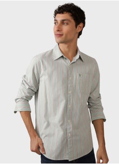 اشتري Embroidered Logo Stripe Slim Fit Oxford Shirt في السعودية