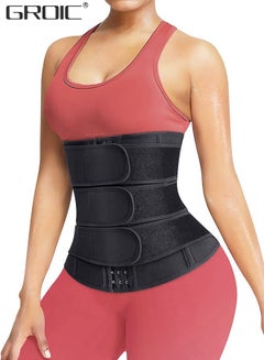 Buy Waist Trainer for Women Triple Belt Body Shaper Waist Trainer Corset with 3 Velcro and 3 Rows Closure, Sauna Workout Trimmer Belts Underbust Corset Tummy Control Hourglass Slimming Belly Body Shaper in UAE
