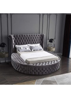 Buy Lotus | Wooden Bed Frame Upholstered in Velvet - Dark Grey in Saudi Arabia