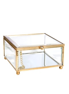 اشتري Vintage Glass Jewelry Organizer Box - Golden Metal Keepsake Box Desktop Jewelry Organizer Holder, Wedding Birthday Gift, Square Vanity Decorative Box for Dresser,Bathroom في السعودية