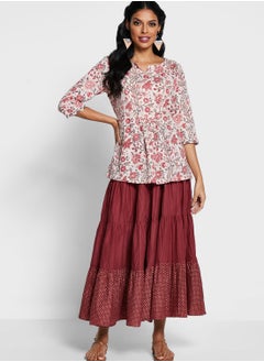 Buy Printed Crinkled Long Skirt in Saudi Arabia