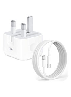 Buy iPhone 20W Fast Charger | USB C Wall Fast Charger with 1m USB C to Lightning Cable Compatible with iPhone 14/14 Pro/14 Pro Max/13/12/SE2020/11/XR/XS Max/X/iPad in UAE