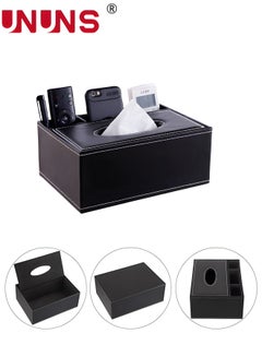 Buy Leather Tissue Box Cover, Multifunctional Tissue Box Holder with 3-compartments for pens/Cell Phone/Remote Control, Paper Dispenser Desk Organizer Storage Box for Home/Office/Car/Restaurant in UAE