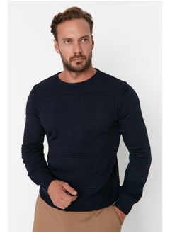 Buy Navy Blue Men's Slim Fit Crewneck Jacquard Knitwear Sweater TMNAW22KZ0416 in Egypt