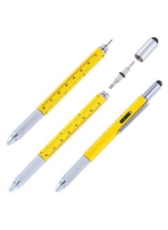 Buy 6 in 1 Ballpoint Pen Pocket – Multi Functional Aluminum Tool Pen With Screwdriver, Touch Screen Stylus, Bubble Level, Ruler Scale & Phillips Flat head Bit, Yellow in UAE