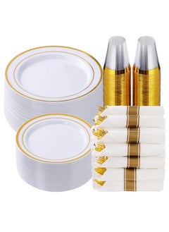 Buy 175 Piece Gold Glitter Plastic Dinnerware Set for 25 Guests, Fancy Disposable Plates for Party in UAE