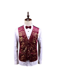 اشتري Mens Plus Size Suit Vest Casual Gold Print WaistcoatM71 Red Gold M71 Red Gold في الامارات