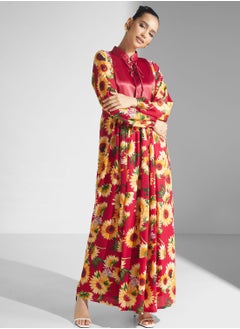 Buy Floral Print Puff Sleeve Jalabiya in UAE