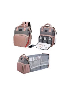 Buy COOLBABY Diaper Bag Backpack 7 in 1 Travel Diaper Bag Mommy Bag With USB Charging Port (Pink-Grey)-Modern style in UAE