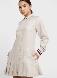 Buy Button Detail Pleated Shirt Dress in UAE
