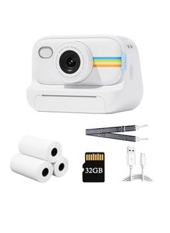 Buy Instant Print Camera, 1080P HD Digital Video Camera, Lightweight And Durable Kids Portable Camera. High Capacity Digital Camera With Print Paper 32GB Card And Lanyard, (White) in UAE