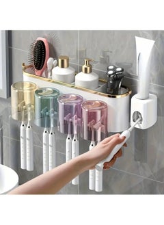 Buy Toothbrush Holders for Bathrooms, Toothbrush Holder Wall Mounted with Toothpaste Dispenser,Electric Toothbrush Holder with Colorful Mouthwash Cup and Multiple Toothbrush Slots (4 Cups) in Saudi Arabia