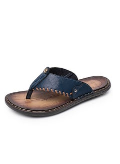 Buy Summer Mens Trendy Stitched Cowhide Flip Flops Outdoor Beach Slippers in UAE