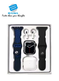 Buy T55 Pro Max Smartwatch With Free Extra Strap In Assorted Color And Bluetooth Earphones Black/Blue in UAE