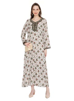 Buy LONG FLORAL PRINTED WITH SMALL STONE WORK ON EMBROIDERY STYLISH ARABIC KAFTAN JALABIYA DRESSES in Saudi Arabia