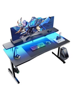 Buy Chulovs 120cm Gaming Desk with RGB LED Lights, Computer Desk with Monitor Stand, Headphone Hook in Saudi Arabia