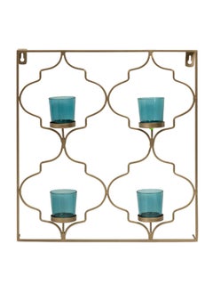 اشتري Saar Wall-Mounting 4-Candle Holder, Gold & Blue - 38x41 cm في الامارات