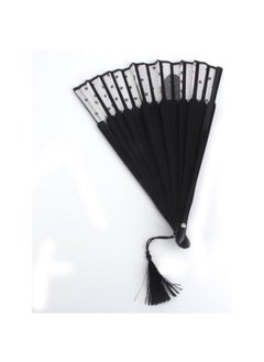 Buy Women Cartoon Cat Folding Silk Fan Handheld Fan (Black) in UAE