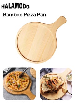 Buy Bamboo Pizza Pan Round Cutting & Chopping Boards with Handle for Homemade Baking Like Pizza Bread Cake Suitable for Fruit Vegetables and Cheese Cutting in Saudi Arabia