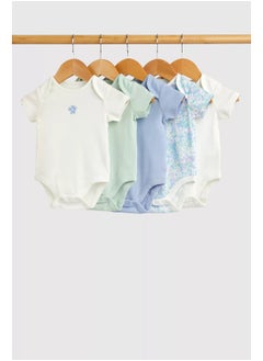 Buy Blue Floral Short-Sleeved Bodysuits - 5 Pack in Saudi Arabia