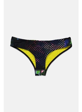 Buy Women Abstract Print Drawstring Bikini Bottom, Black Combo in Saudi Arabia