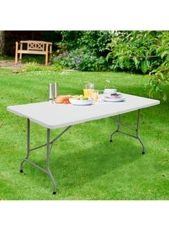 اشتري 6 Foot Folding Table 6ft Portable Plastic Table with Handle, Fold-in-Half Heavy Duty Lightweight Utility Table, Indoor Outdoor 6' Folding Card Tables for Party, Picnic, Camping, Dining في الامارات