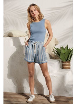 اشتري Women Solid Basic Short, Light Blue/White في الامارات