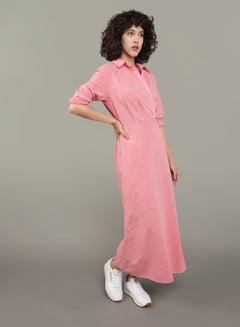 اشتري AE Long-Sleeve Faux Wrap Midi Shirt Dress في مصر