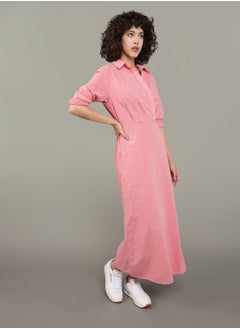 اشتري AE Long-Sleeve Faux Wrap Midi Shirt Dress في مصر