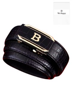 Buy Leather Belt for Men Crocodile Pattern Dress Belt with Automatic Buckle Adjustable Fit for Formal and Casual Wear Black in UAE