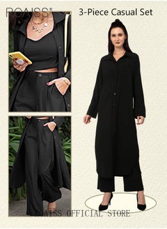 Buy 3-Piece Set Ladies Fashionable Mid Length Shirt Camisole and Wide Leg Pants Perfect for a Stylish and Versatile Look in UAE