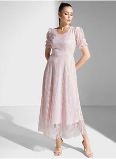 اشتري Lace Detail Puff Sleeve Dress في السعودية