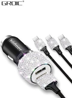 Buy Bling USB Car Charger, USB 3-in-1 Multi Charging Cable 1M, 2.1A Crystal Decoration Dual Port Fast Adapter for iPhone Type C  Android, Car Interior Accessories in UAE