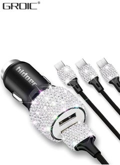 Buy Bling USB Car Charger, USB 3-in-1 Multi Charging Cable 1M, 2.1A Crystal Decoration Dual Port Fast Adapter for iPhone Type C  Android, Car Interior Accessories in Saudi Arabia