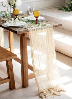 Buy Beige Cheesecloth Table Runner 400Cm Long Boho Gauze Cheese Cloth Table Runner in Saudi Arabia