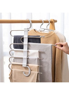اشتري Magic Pants Hanger Space-saving Wardrobe Hanger 5 Layers 2 Use Multifunctional Pants Rack Solid Metal and Wood Heavy Wardrobe Finishing Rack (one Piece) في السعودية