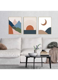 Buy Gallery Abstract Sun, Moon And Mountain Set -3 Framed Art in UAE