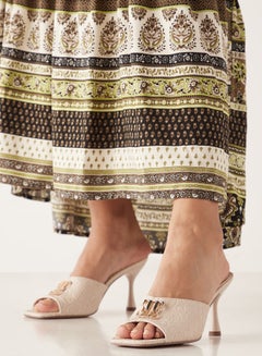 Buy Women Monogram Embossed Stiletto Heel Sandals with Metallic Accent in Saudi Arabia
