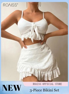 اشتري 3 Piece Tankini Bikini Set Women'S Ruffle Beach Swimsuit Set Adjustable Bra And High Waist Swim Bottoms And Skirt في السعودية