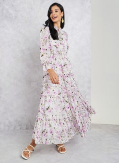Buy Floral Printed Ruffle Detail Maxi Dress in Saudi Arabia