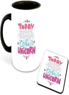 اشتري WHATS YOUR KICK Unicorn Inspiration Printed Black Inner Colour Ceramic Coffee Mug with Coaster- Best Unicorn Quotes, for Boy/Girl, Best Gift | for Kids, Cartoon (Multi 12) في مصر