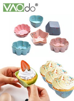 Buy 18PCS Silicone Cupcake Liners Reusable Baking Cups Nonstick Easy Clean Pastry Muffin Molds 5 Shapes Stars Flowers Heart Square Pleated Paper Cup in Saudi Arabia