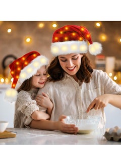 Buy Christmas Santa Hat for Kids Adults Red Velvet Xmas Holiday Hat Touch Soft and Comfortable Thickened Santa Hats for Christmas New Year Holiday Party Supplies (2PCS Warm White LED Hat) in UAE