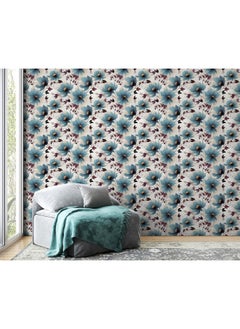 اشتري Blue Wild Flowers Watercolor Fabric Wallpaper Covers An Area ​​Up To 4.2Mx3M With Adhesive And Smoothing Tool في مصر