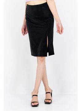 Buy Women Leather Midi Skirt, Black in UAE